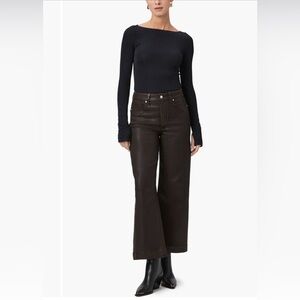 Paige Anessa Coated Wide Leg Ankle Jeans in Chicory Coffee Size 24